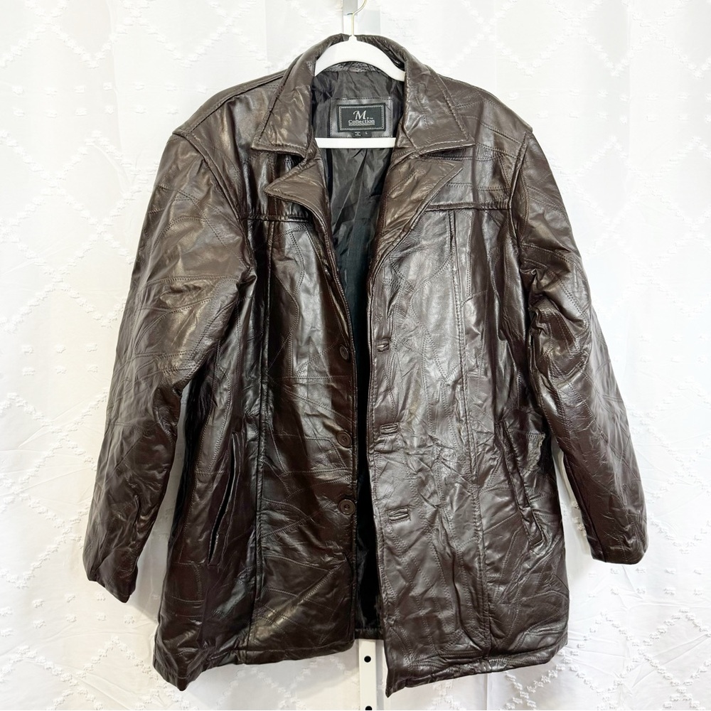 🪩 224. M Collection | Mens vintage leather chocolate brown jacket Large